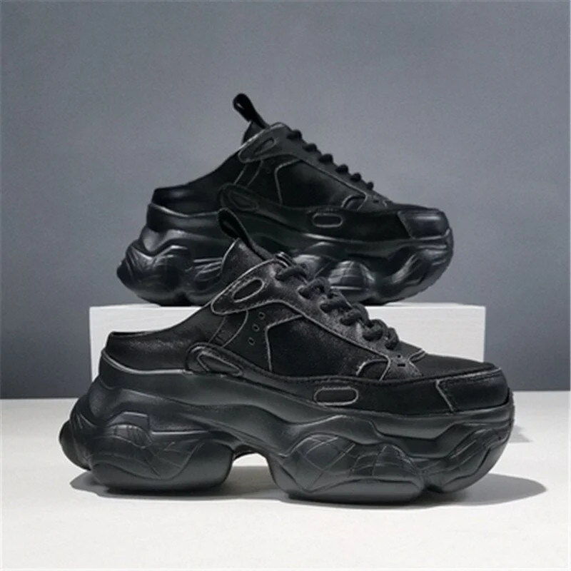 Office Lady Women Slippers Summer Sexy Lace-Up Increase Girl Shoes Flat Platform Round Toe Thick Bottom Solid Color Flip Flops