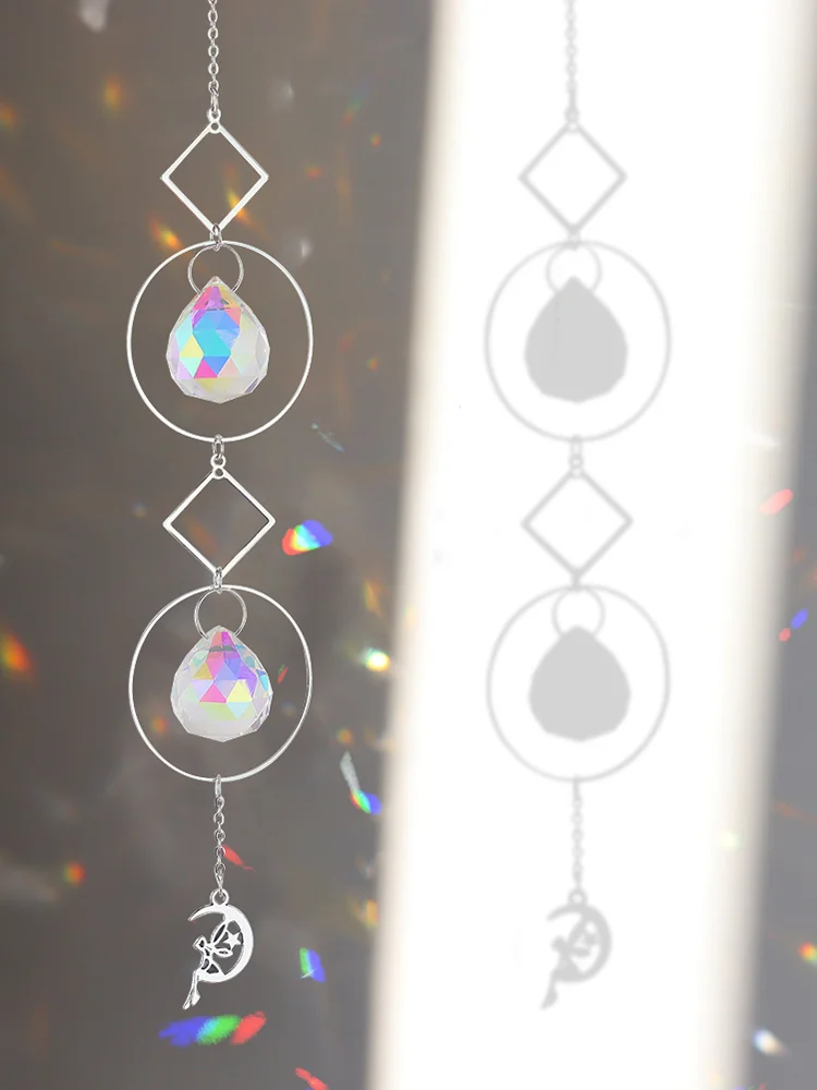 Wind Chime Crystal Diamond Light Catcher Ball Ornaments Round Frame Pendant