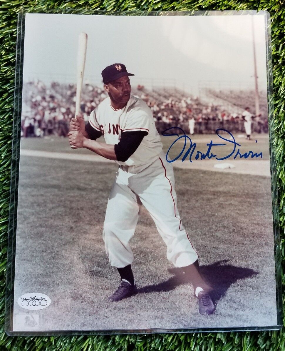 MONTE IRVIN SIGNED 8X10 NEW YORK GIANTS COLOR Photo Poster painting JSA STICKER OF APPROVAL HOF