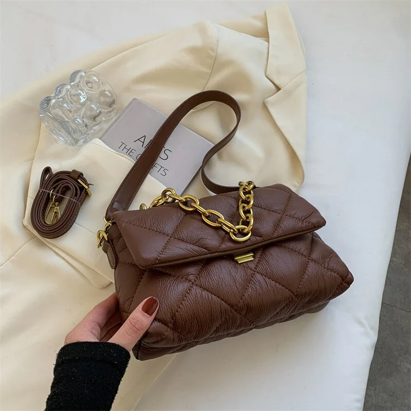 էѧӧܧ Trendy Quilted Small Shoulder Crossbody Bags for Women 2021Women's Winter Branded Trending Chain Handbags Purses