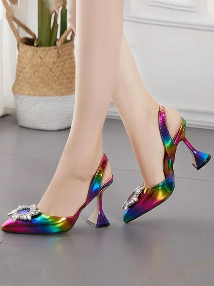 Multicolor Pu Summer Spool Heel Sandals