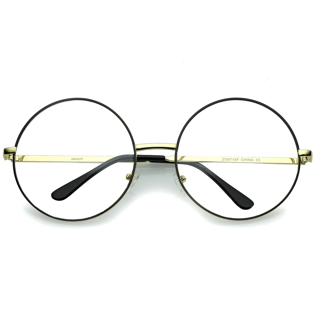 Oversize Metal Frame Slim Temple Clear Lens Round Eyeglasses 60mm