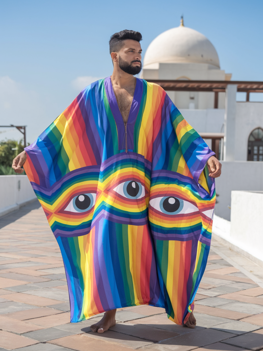 Men's Colorful Three Eyes Polyester V Neck Robe