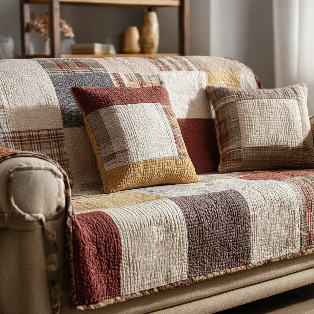 Cozy Patchwork Quilted Sofa Cover NCU0NT11984 everthome