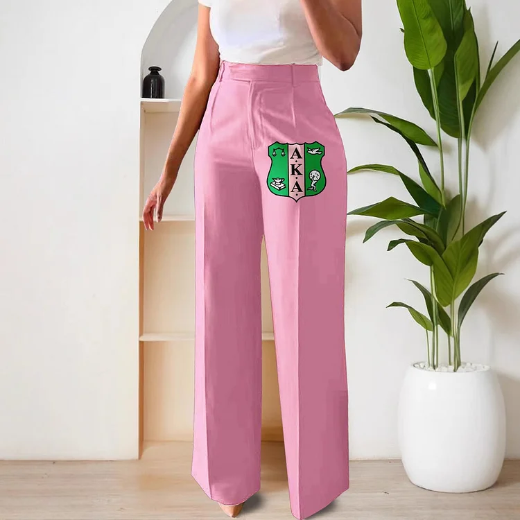 High waist straight wide leg casual trousers