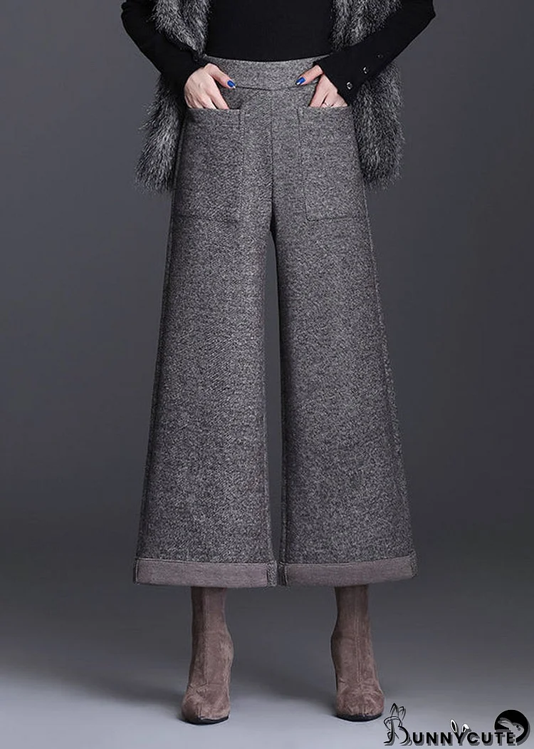 Loose Chocolate High Waist Pockets Wool Winter Pants