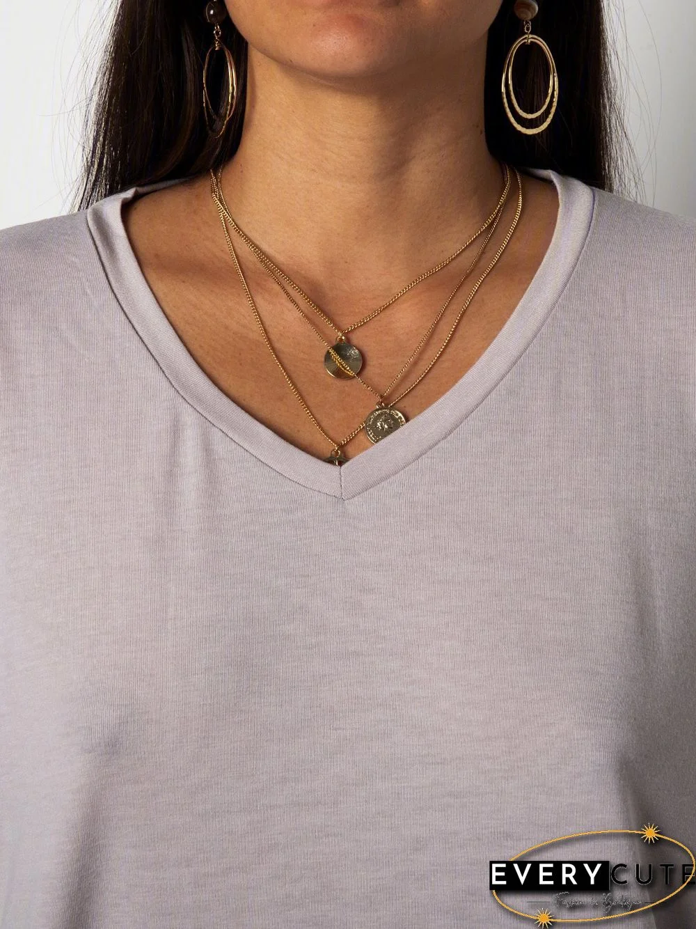 Women V Neck Cotton T Shirt Top Tunic