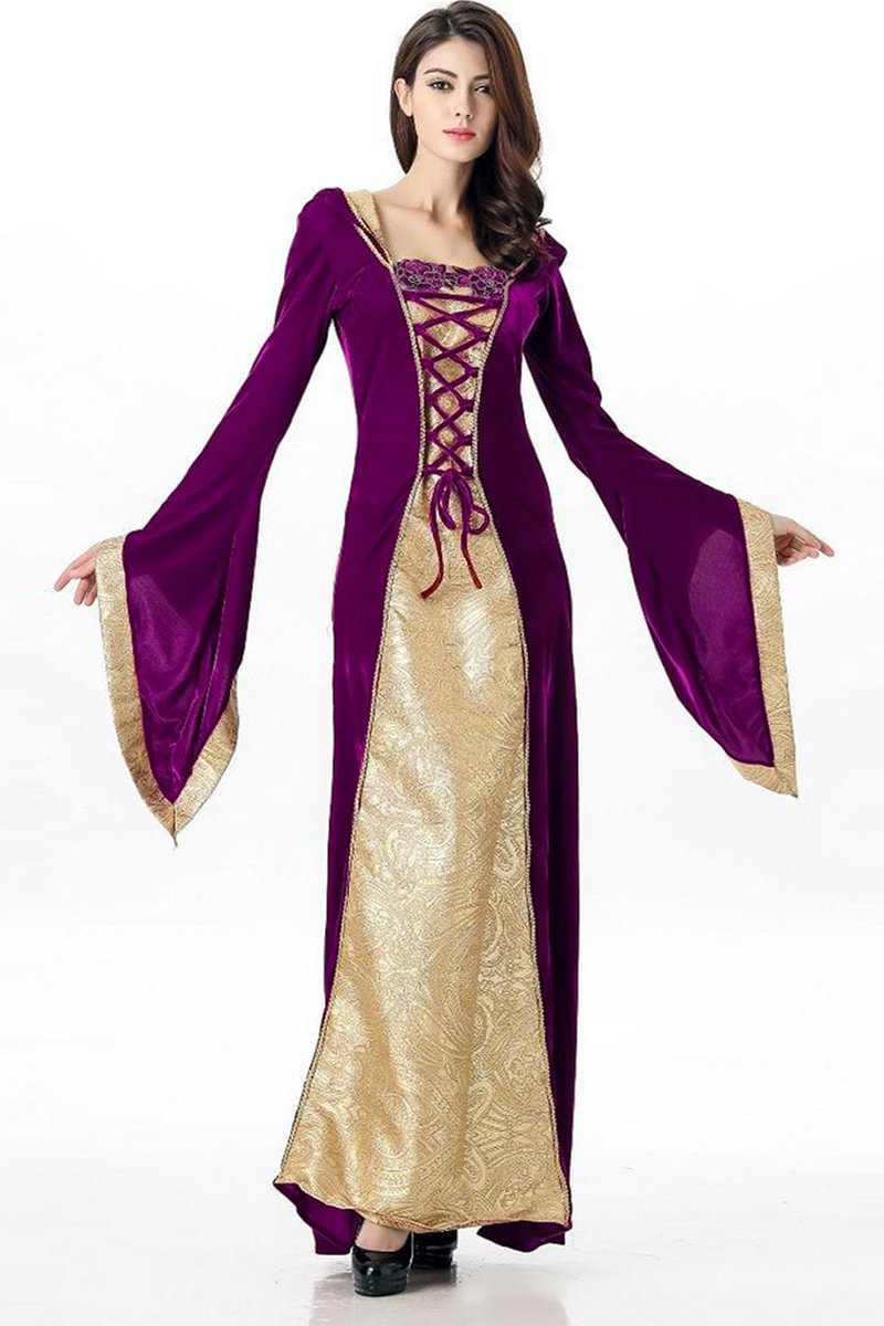 Medieval Purple Palace Retro  Party Queen Patchwork Maxi Dress