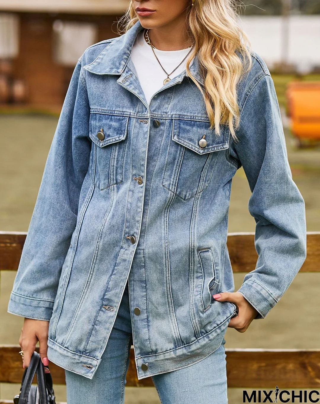 Denim Casual Shawl Collar Jacket