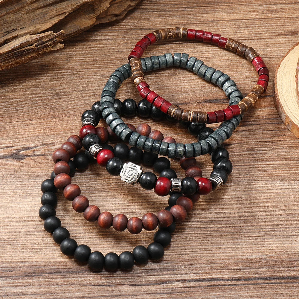 Men's Vintage Cross Coconut Shell Multilayer Wood Bead Bracelet-inspireuse