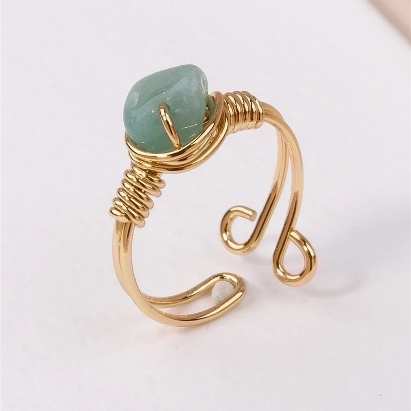 Ethnic Style Geometric Natural Stone Metal Plating Open Ring