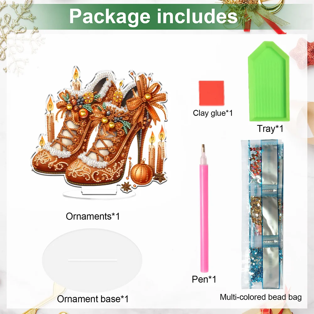2D Flat Xmas High Heels DIY Acrylic Desktop Diamond Art Kits for Adults Beginner