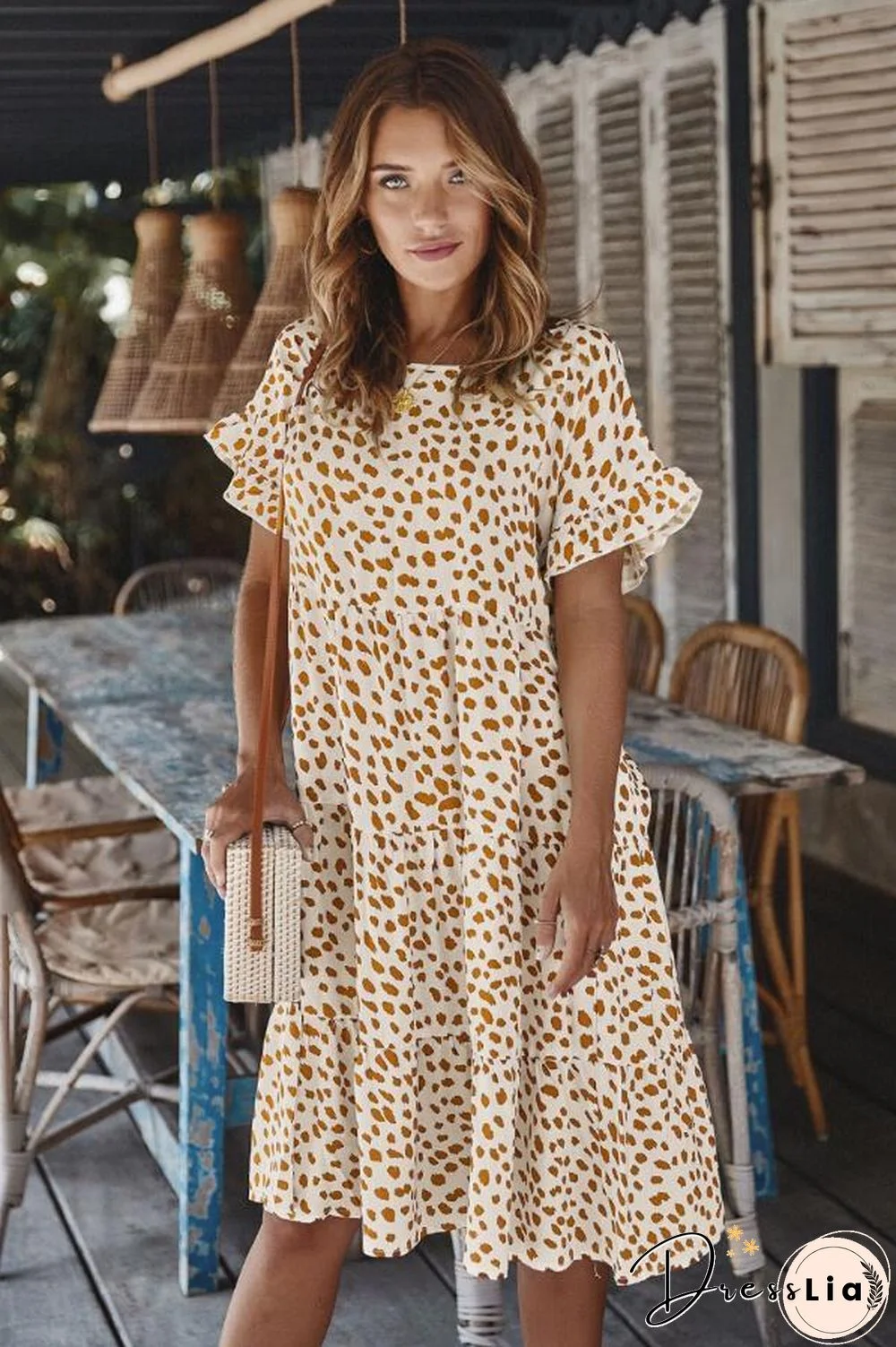 Stylish Ruffled Sleeve Polka Dot Dress