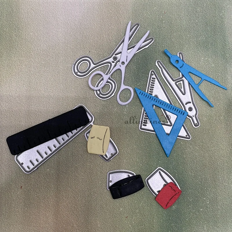 Athvotar Scissors ruler pen brush DIY Craft Metal Cutting Die Scrapbook Embossed Paper Card Album Craft Template Stencil Dies