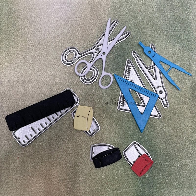 Athvotar Scissors ruler pen brush DIY Craft Metal Cutting Die Scrapbook Embossed Paper Card Album Craft Template Stencil Dies