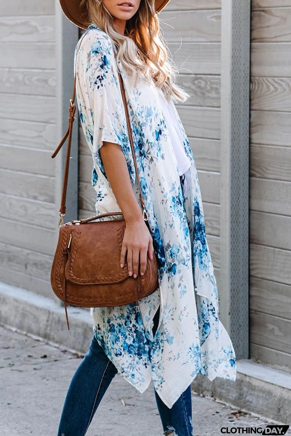 Floral Kimono Sleeves Chiffon Loose Beach Cover Up