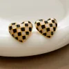 Vintage Heart Shape Chessboard Earrings