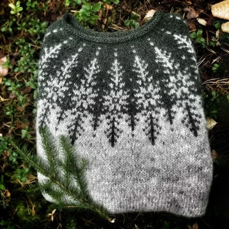 Vintage Geometry Fairman Island Print Comfy Long Sleeve Sweater