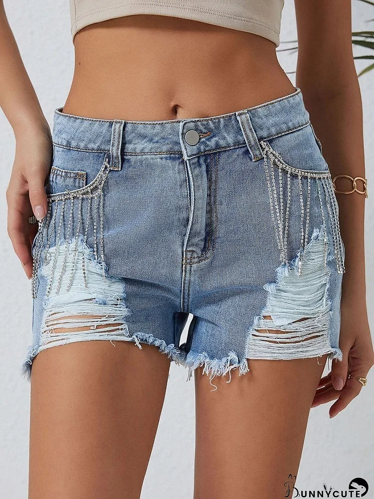 Festival Denim Shorts with Crystal Fringe