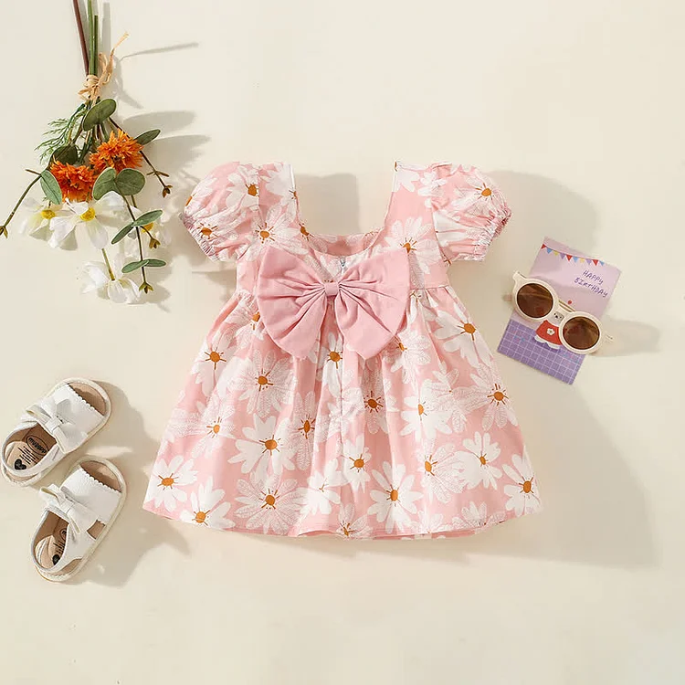 Baby Daisy Bowknot Puff Sleeve Dress