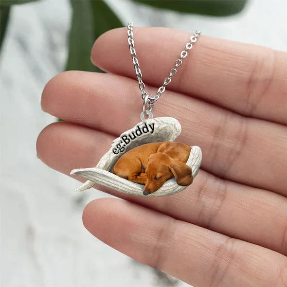 Personalized Dachshund Sleeping Angel Stainless Steel Necklace