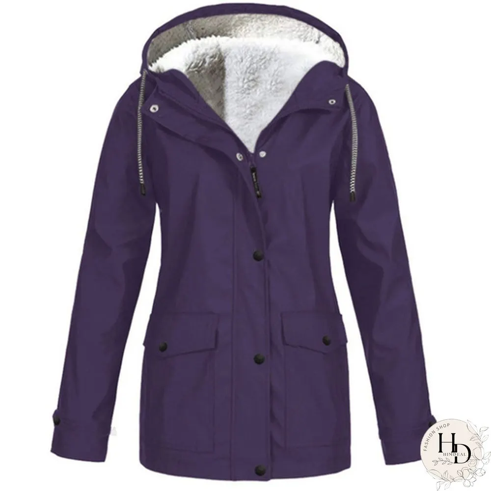 Womens Winter Coats-Solid Plush Thickening Jackets for Outdoor Hiking Plus Size Hooded
