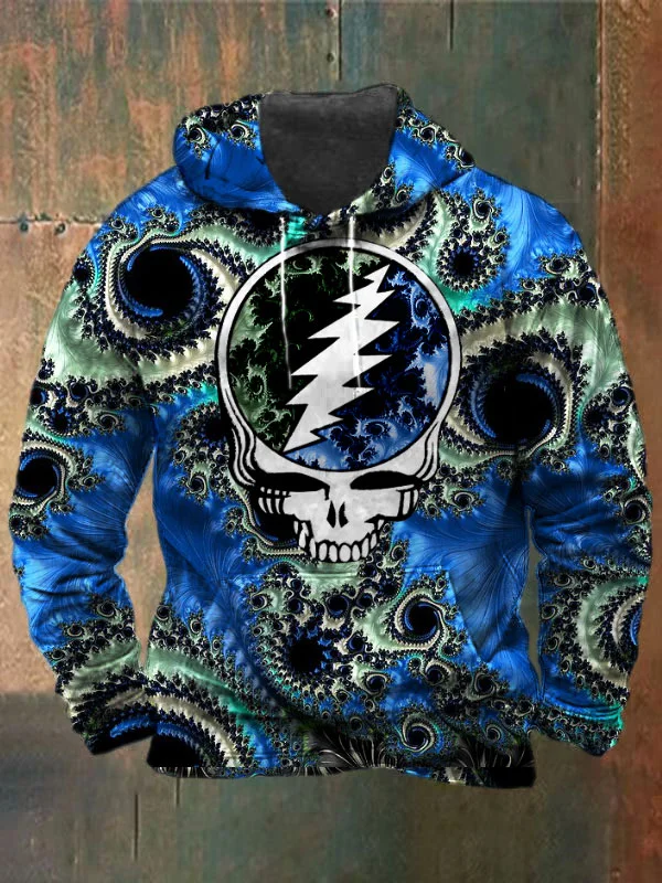 Unisex Fractals Skull Print Heavyweight Hoodies