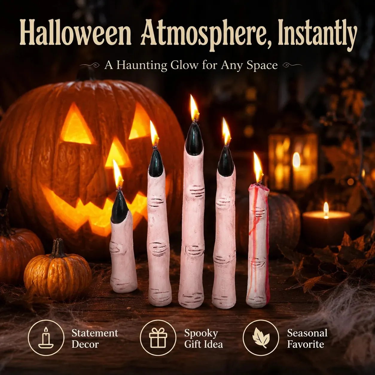 Creepy finger candles 5-piece Halloween candle set product display