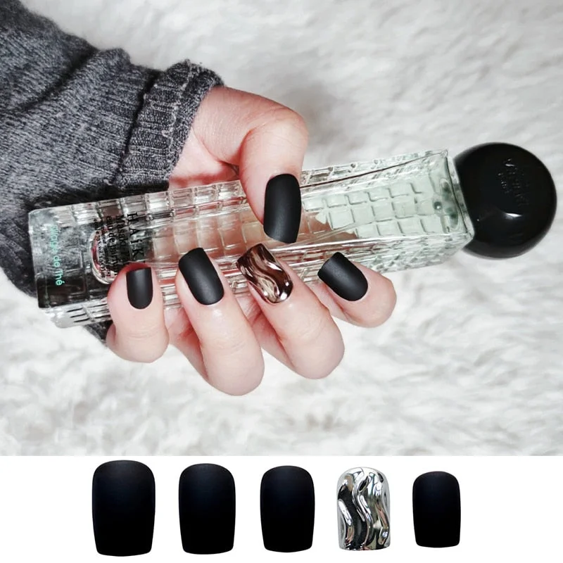 24pcs/set faux nails Accessories for women matte Pink False Nail with glue solid Color Short Square full cover press on nails-Nail Inspo