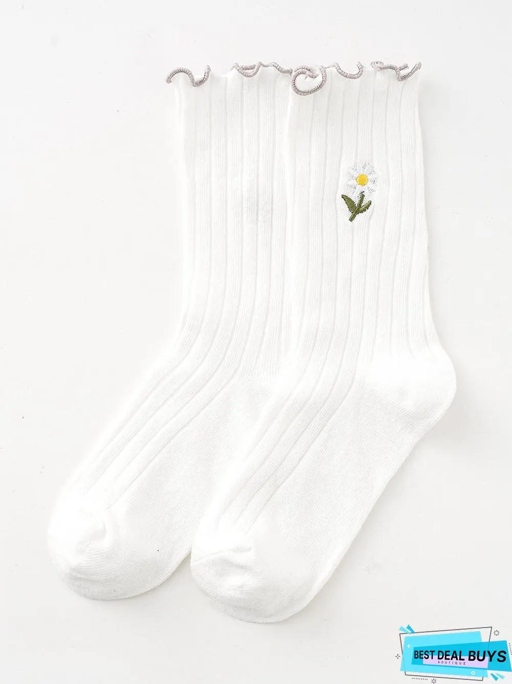 Casual Floral Embroidered Cotton Socks Daily Commuting Outdoor Accessories