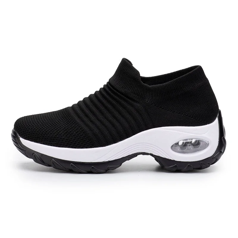 Women Tennis Shoes Breathable Mesh Height-increasing Slip-on Female Sock Footwear Outdoor Women Sneakers Thick Bottom Platforms
