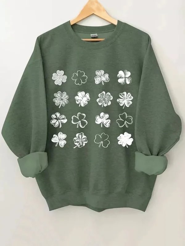 Comstylish St. Patrick's Day Trefoil Print Long Sleeve Sweatshirt