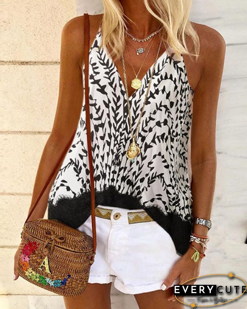 Floral Casual Camisole Neckline Sleeveless Blouses