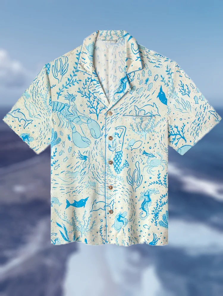 Men's Lobster Mermaid Marine Art Print Short Sleeve Shirt