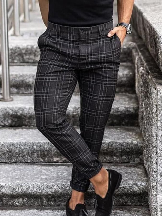 Men's Casual Black Plaid Pants