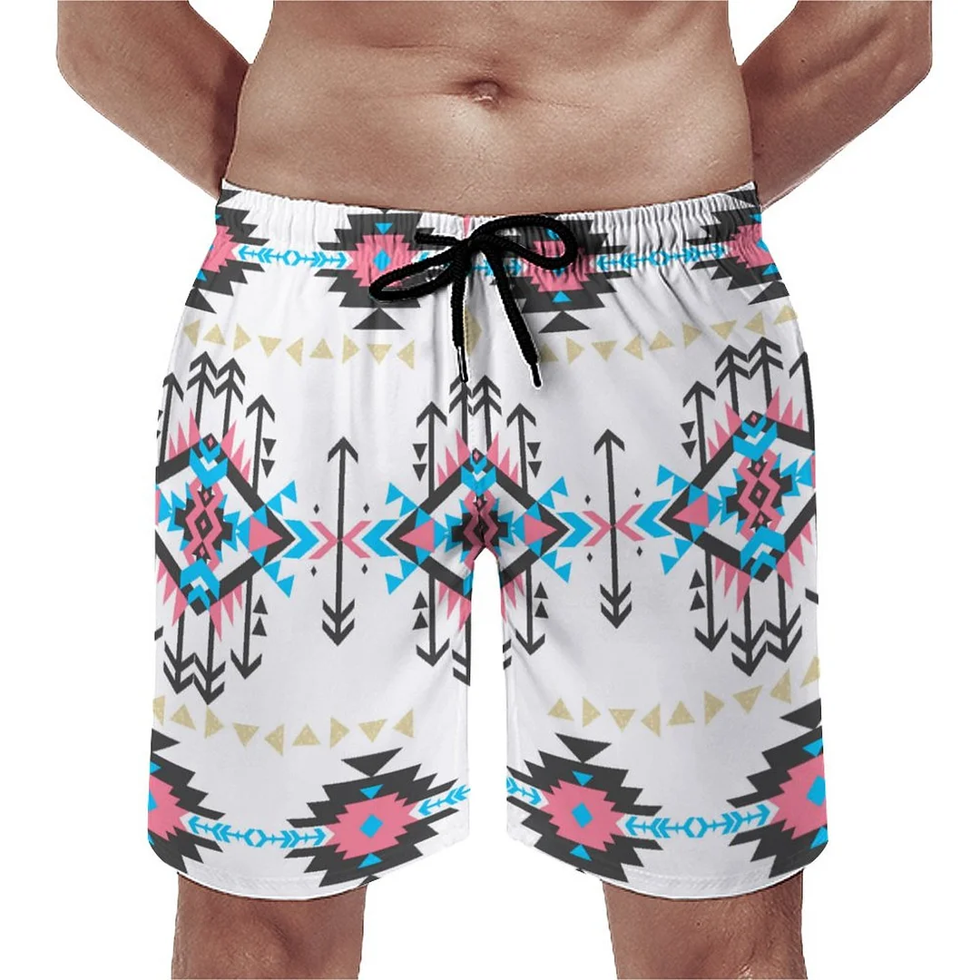 Awesome Tribal Ethnic Geometric Men's Swim Trunks Summer Board Shorts Quick Dry Beach Short with Pockets