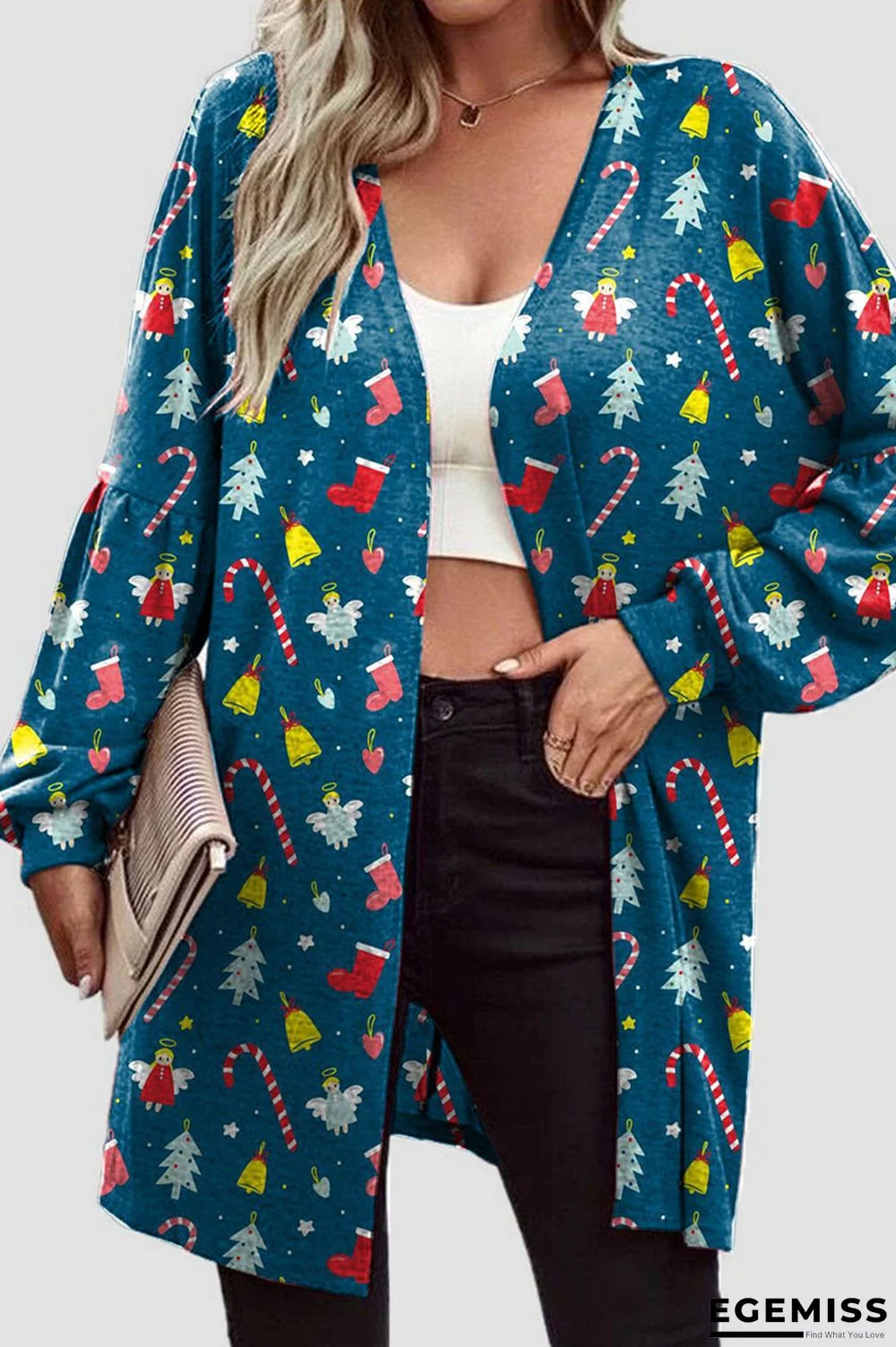Sky Blue Casual Print Patchwork Cardigan Collar Outerwear | EGEMISS