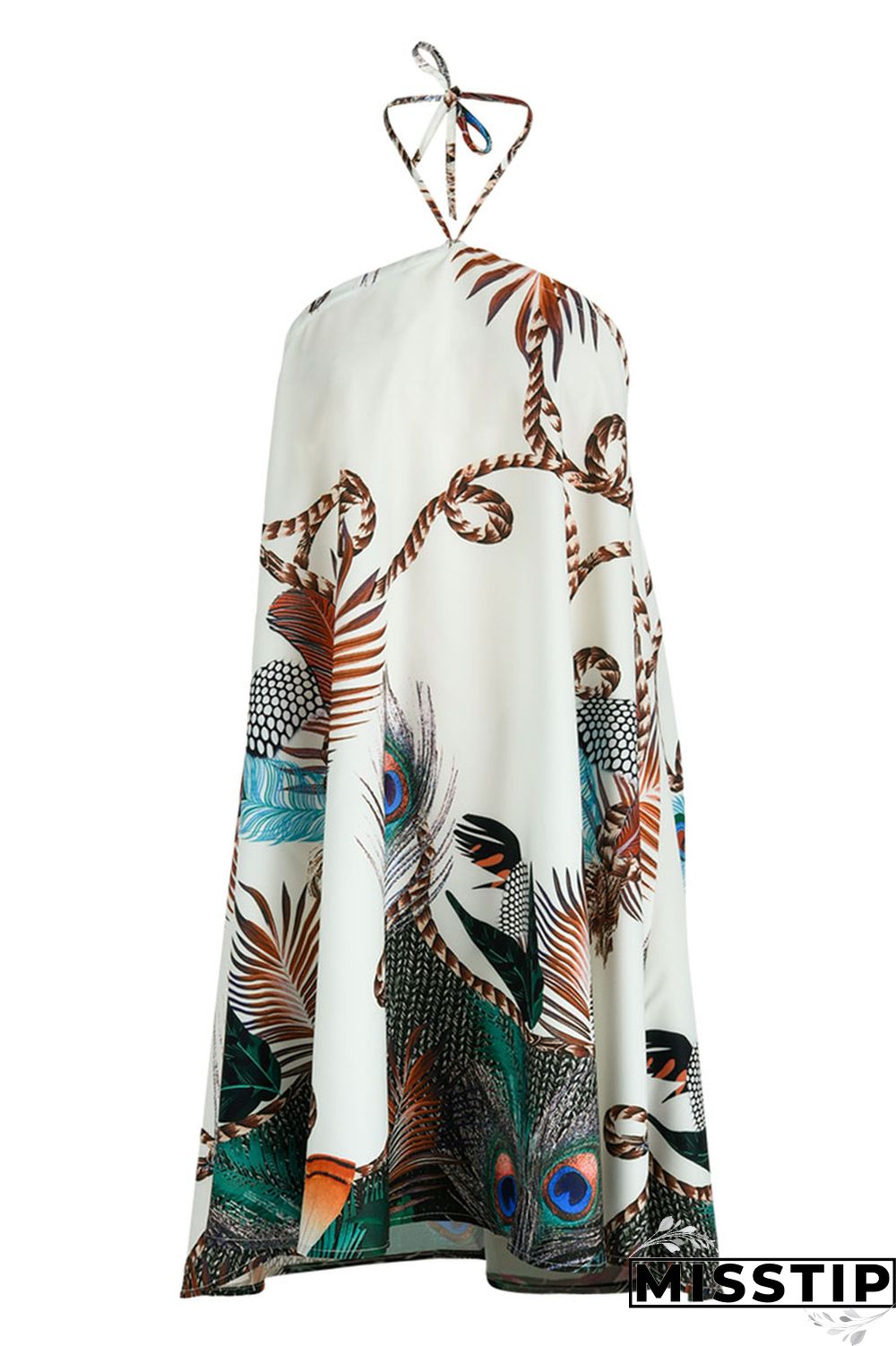 Gradient Color Fashion Casual Print Bandage Backless Halter Sleeveless Dress Dresses