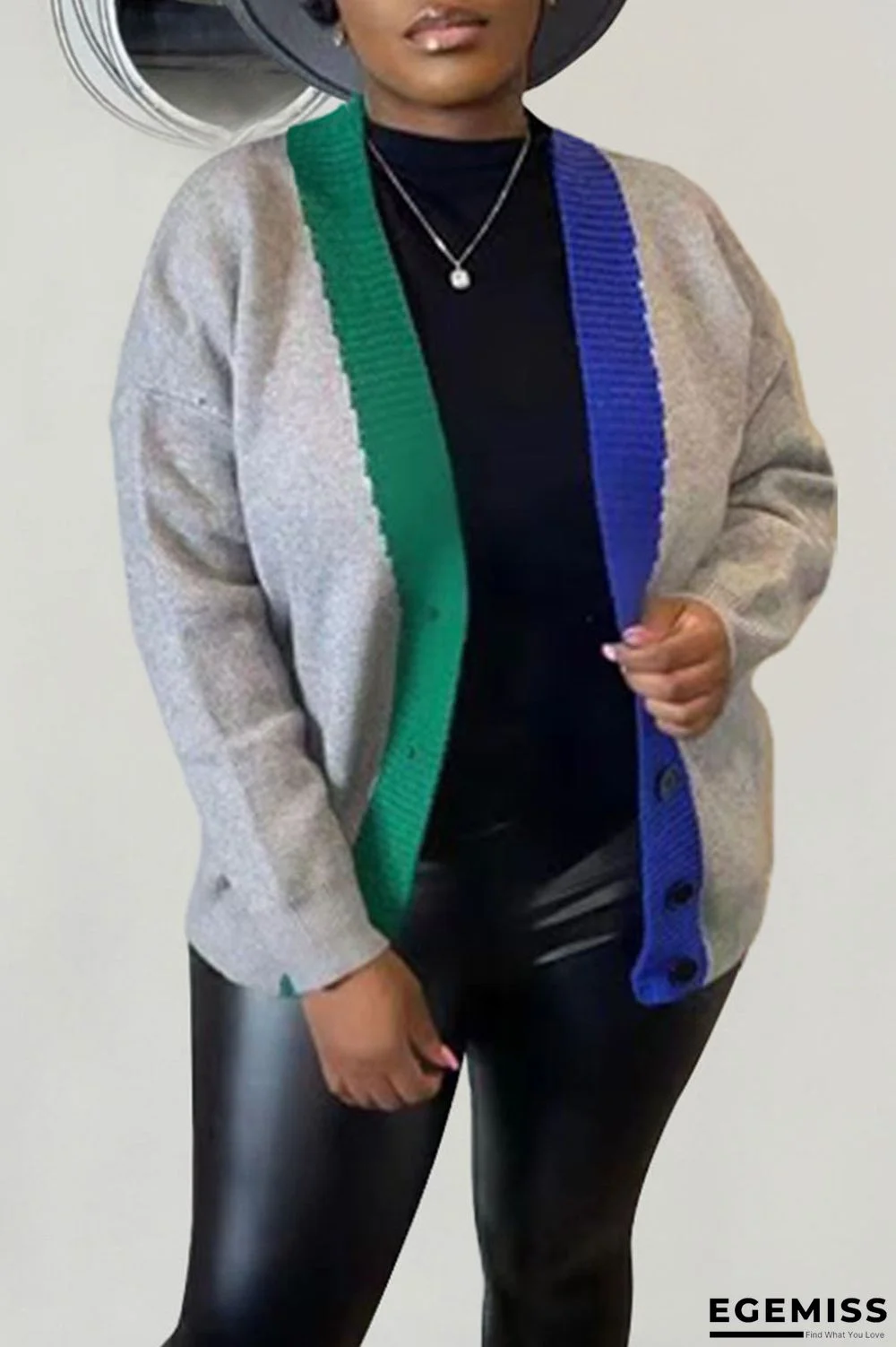 Grey Casual Solid Patchwork Cardigan Collar Outerwear | EGEMISS