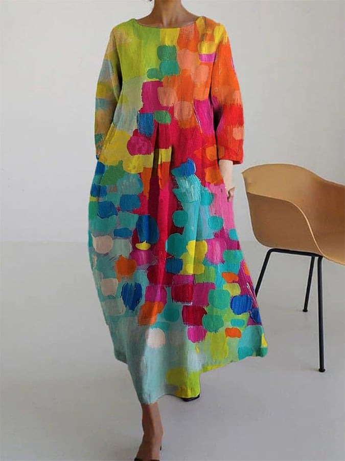 Plus Size 3/4 Sleeve Printing Tunic Dress