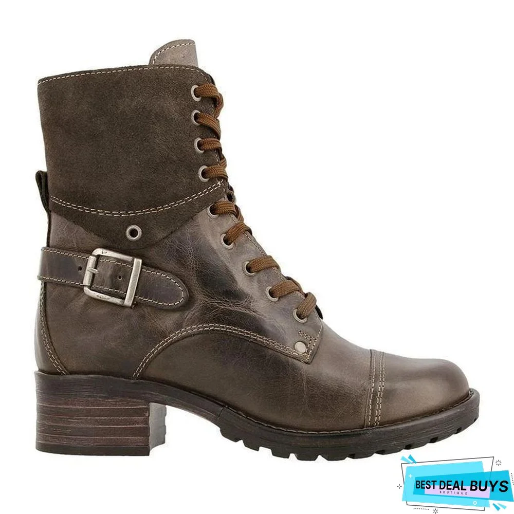 Classic Motorcycle Lace Up Ankle Boots