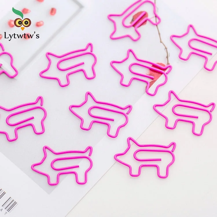 10 Piece Lytwtw's Cute Animal Pink Pig Bookmark Paper Clips School Office Supply Metal Gift Stationery decorative photo Lovely