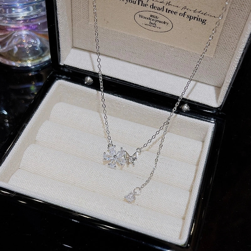 304 Stainless Steel Copper Inlay Flower Butterfly Zircon Pendant Necklace