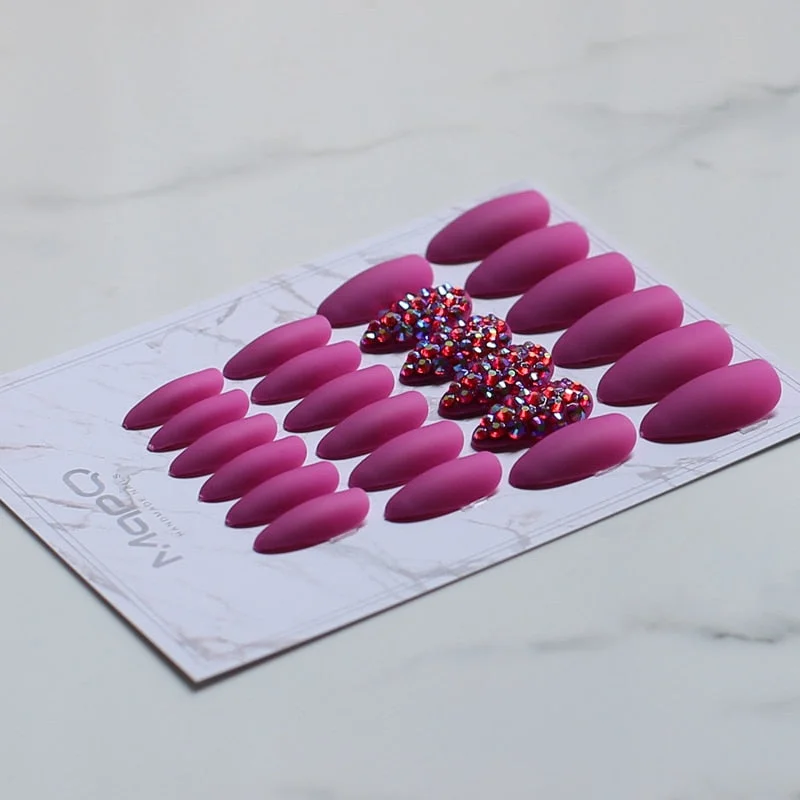 White Matte Pink Press On Nail Bling crystal Nail Art Burgundy Pointed Black false stiletto nail Gray  Nude with Stickers 24pcs-Nail Inspo