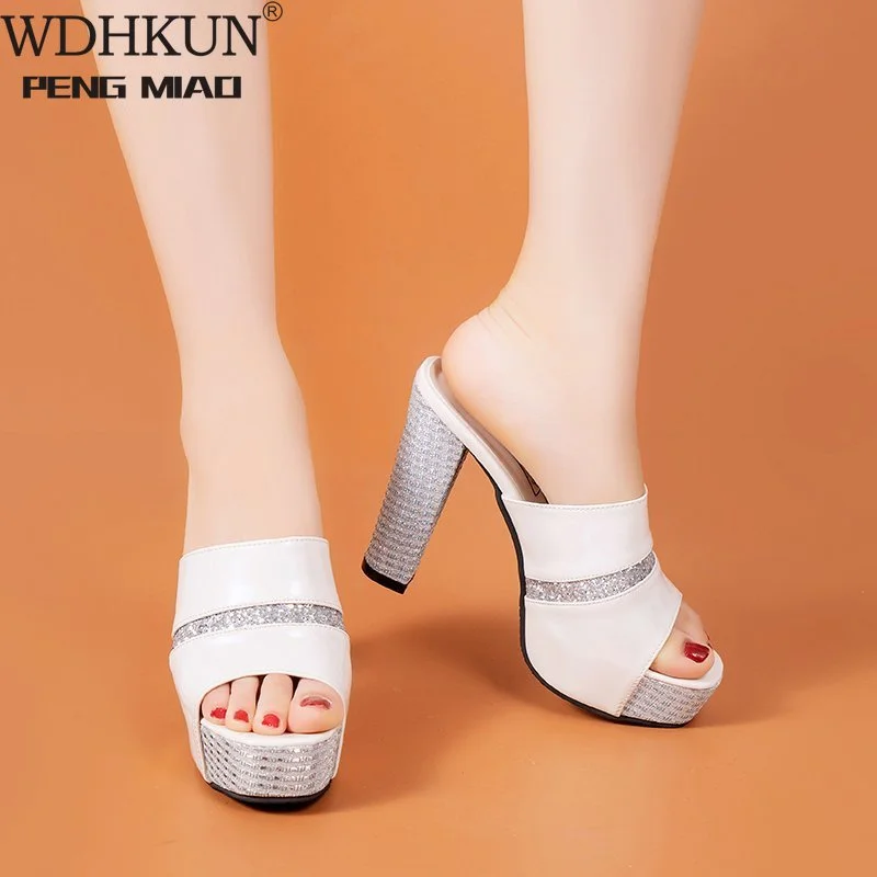 Qengg Multicolour Open Toe Ankle Strap Women Sandals Sexy High Heels Lady Shoes Buckle 12.5cm Low Heel Summer Sandals