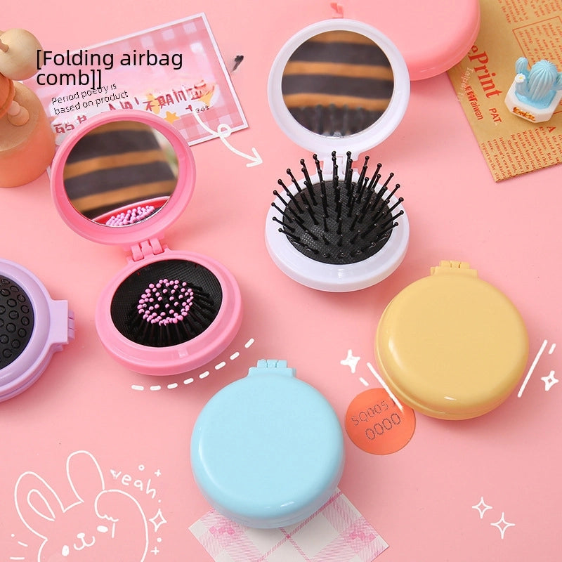 Korean Macaron Solid Color Soft Cute Mirror Mini Portable Portable Folding Comb Airbag Air Cushion Massage Comb