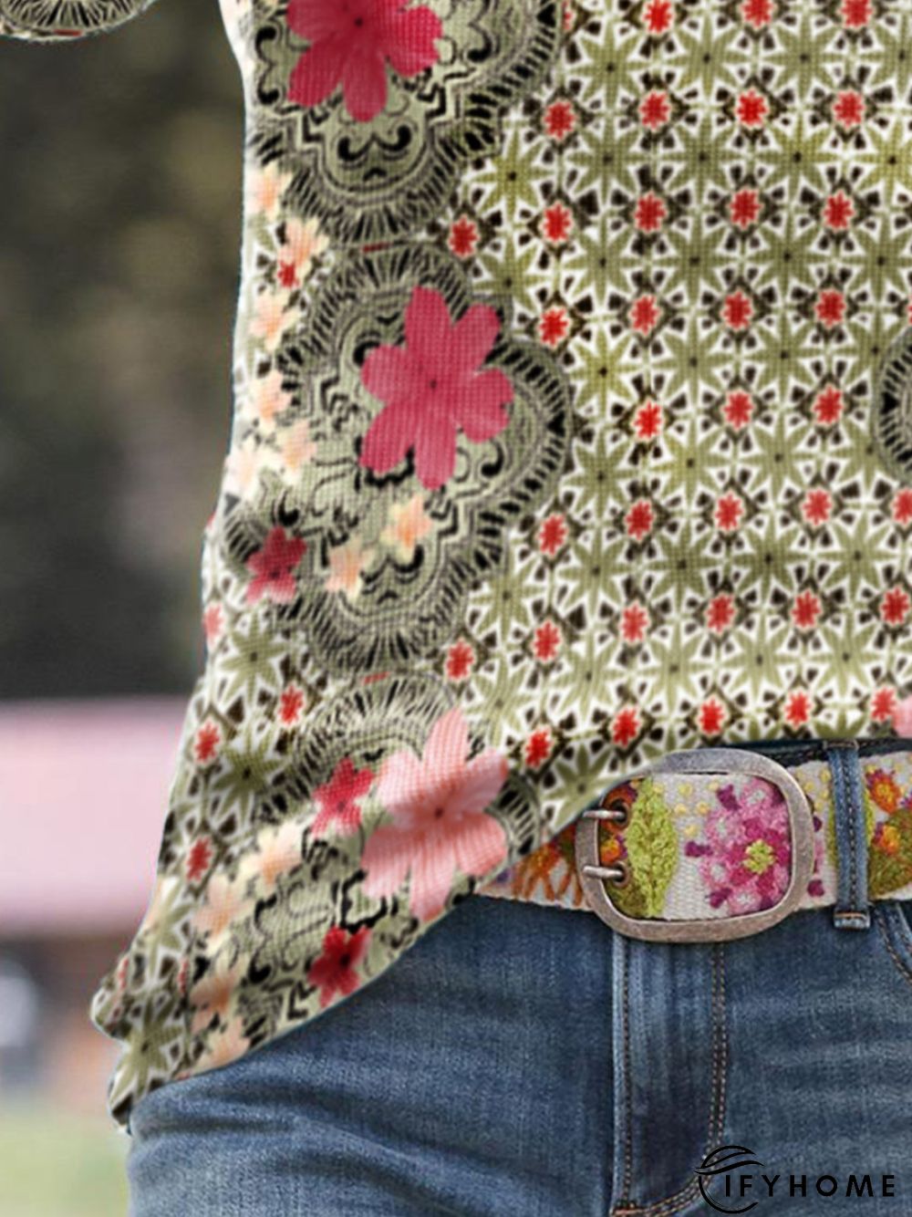 Boho Cotton-Blend Crew Neck Top | IFYHOME