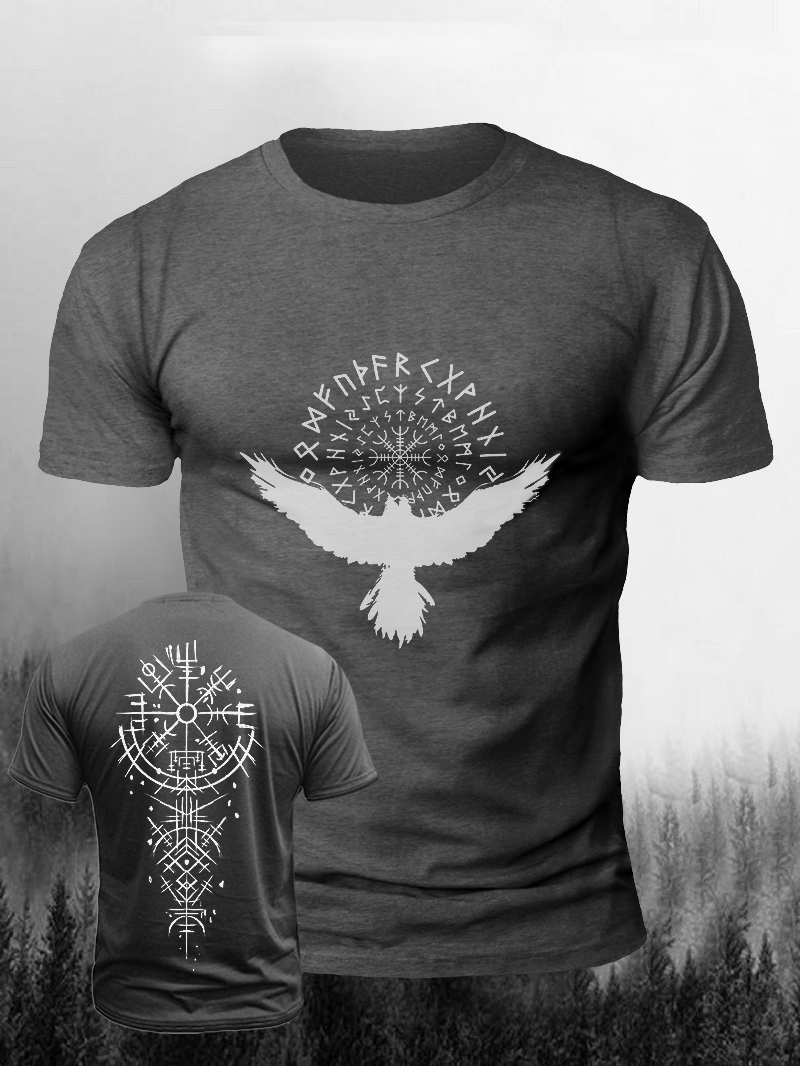 Viking Crow Symbol Print Men Short Sleeve T-shirt