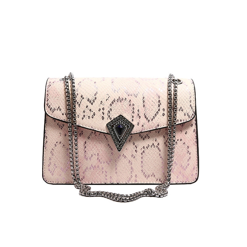 Women’s Small Pu Leather Snakeskin Elegant Square Magnetic Buckle Crossbody Bag