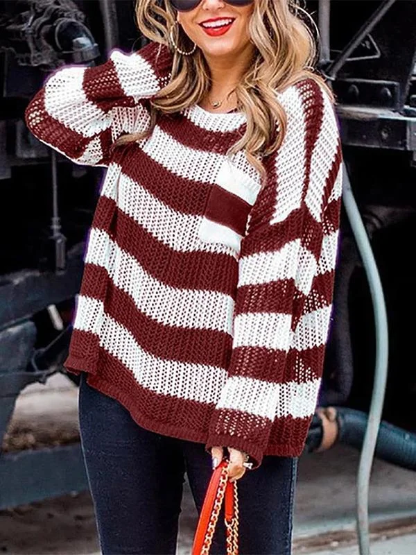 Striped beach blouse with empty knit sweater women